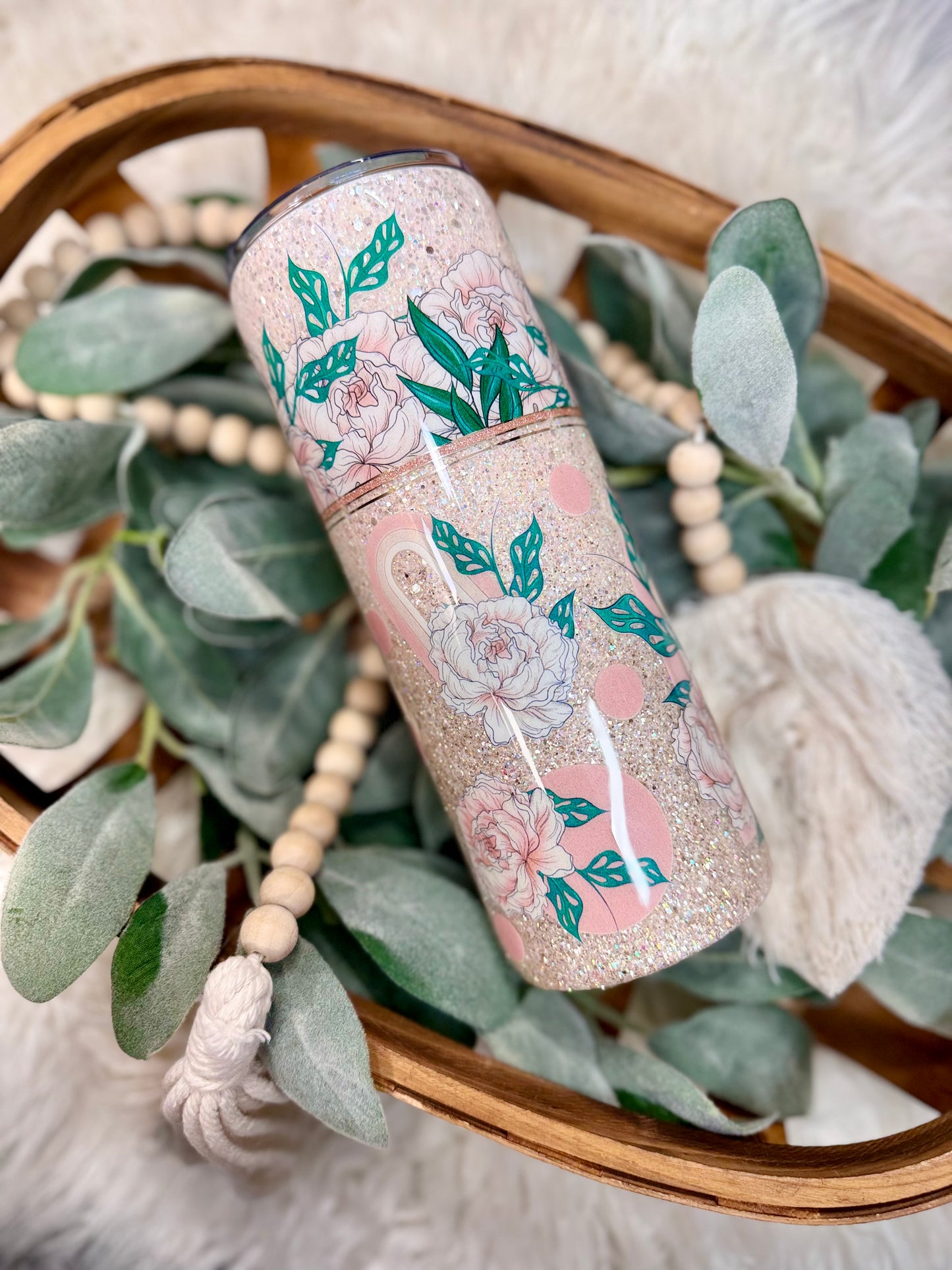 24 oz Beautifully Blooming Floral glitter Tumbler