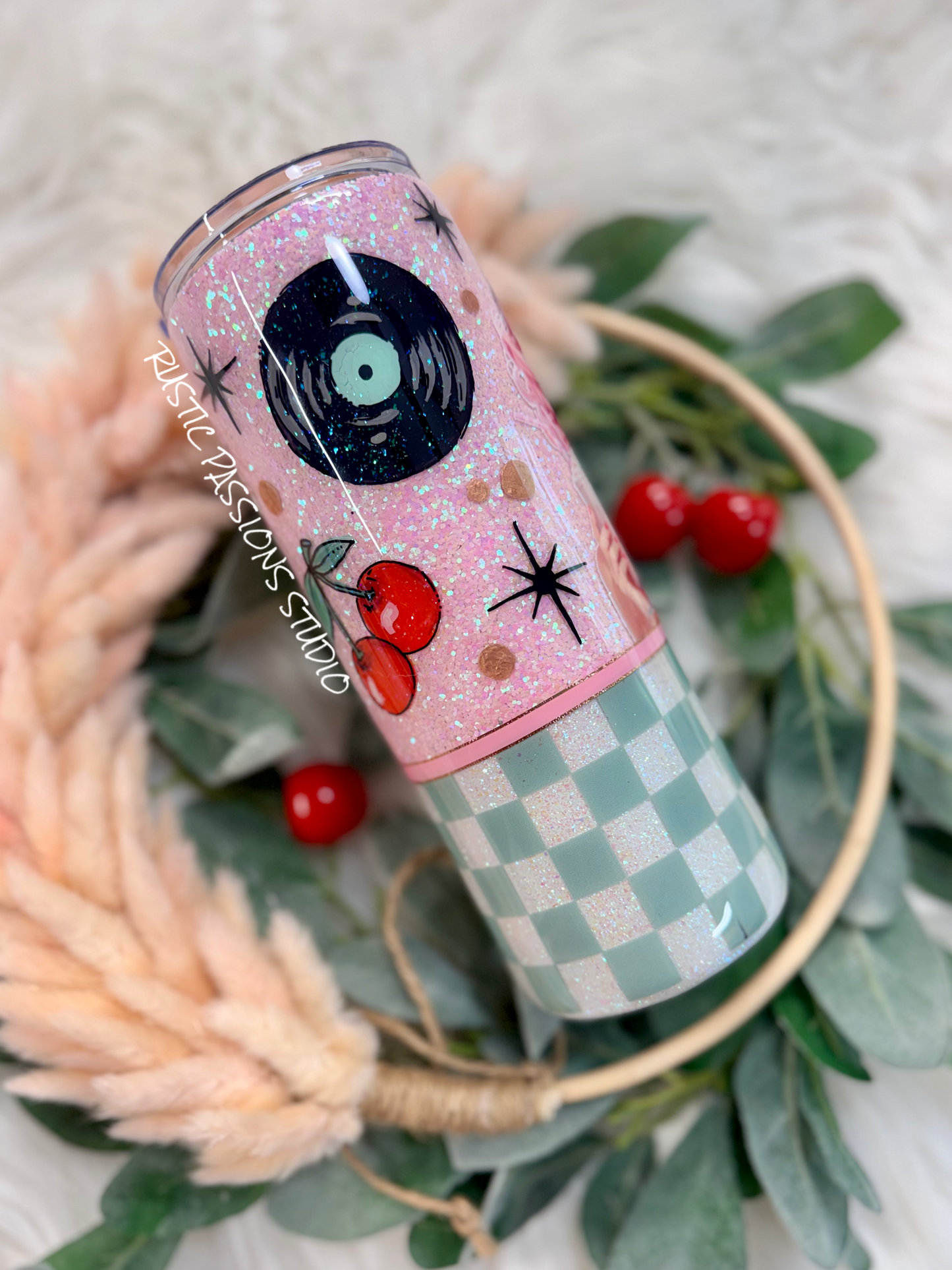 24oz skinny 50s themed milkshake, Hand Painted Tumbler