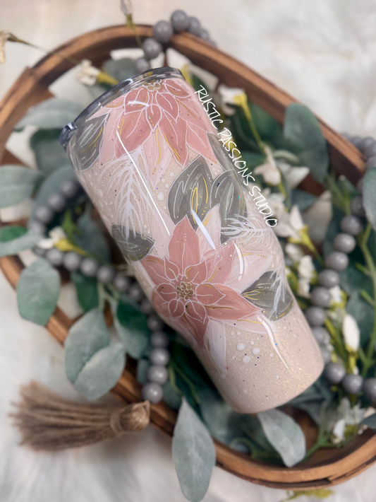 32 oz true Hand Painted Poinsettia Tumbler