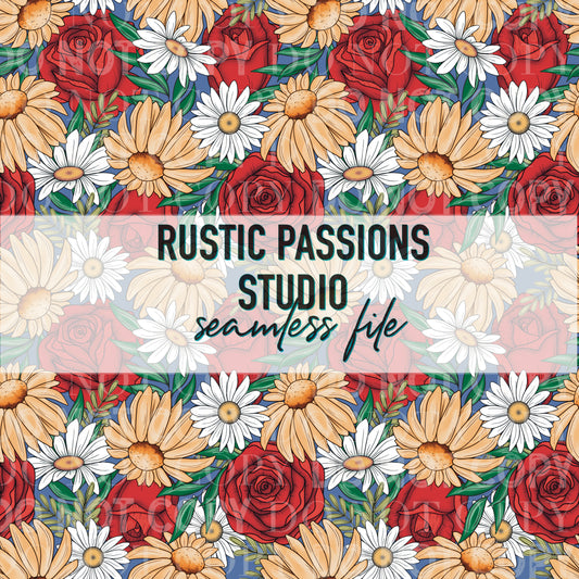 Summer Rose and Coneflower Seamless