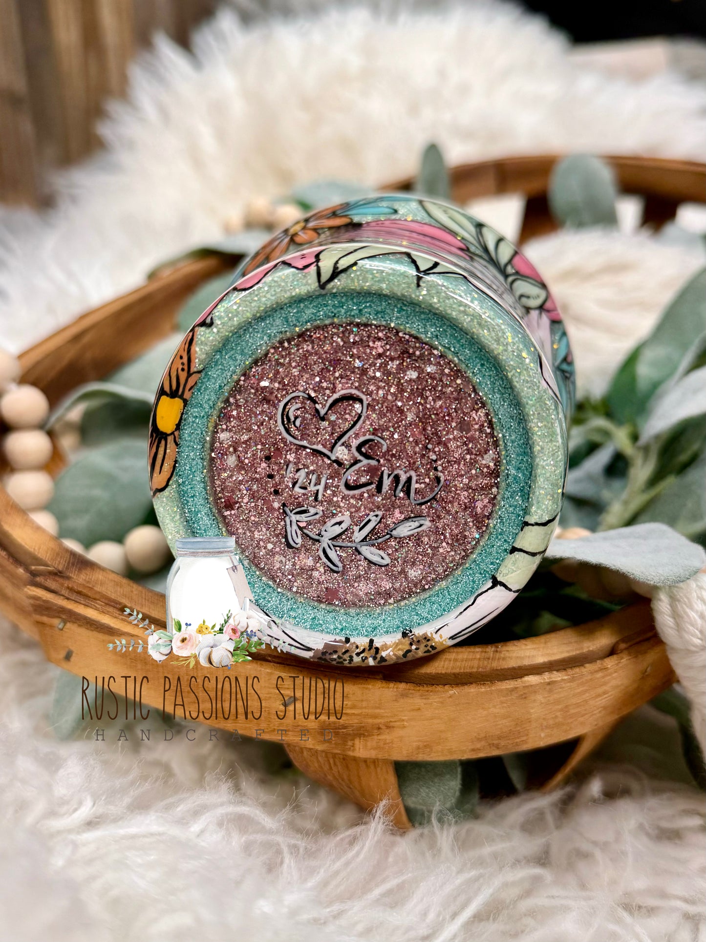 32oz curve Hand Painted Floral Skull Tumbler