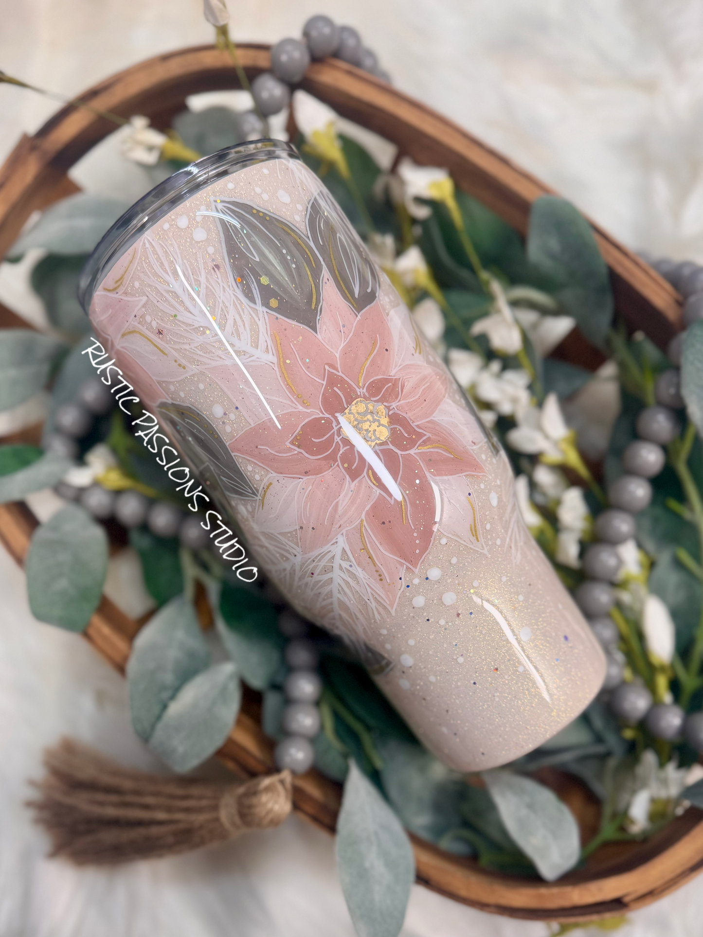 32 oz true Hand Painted Poinsettia Tumbler