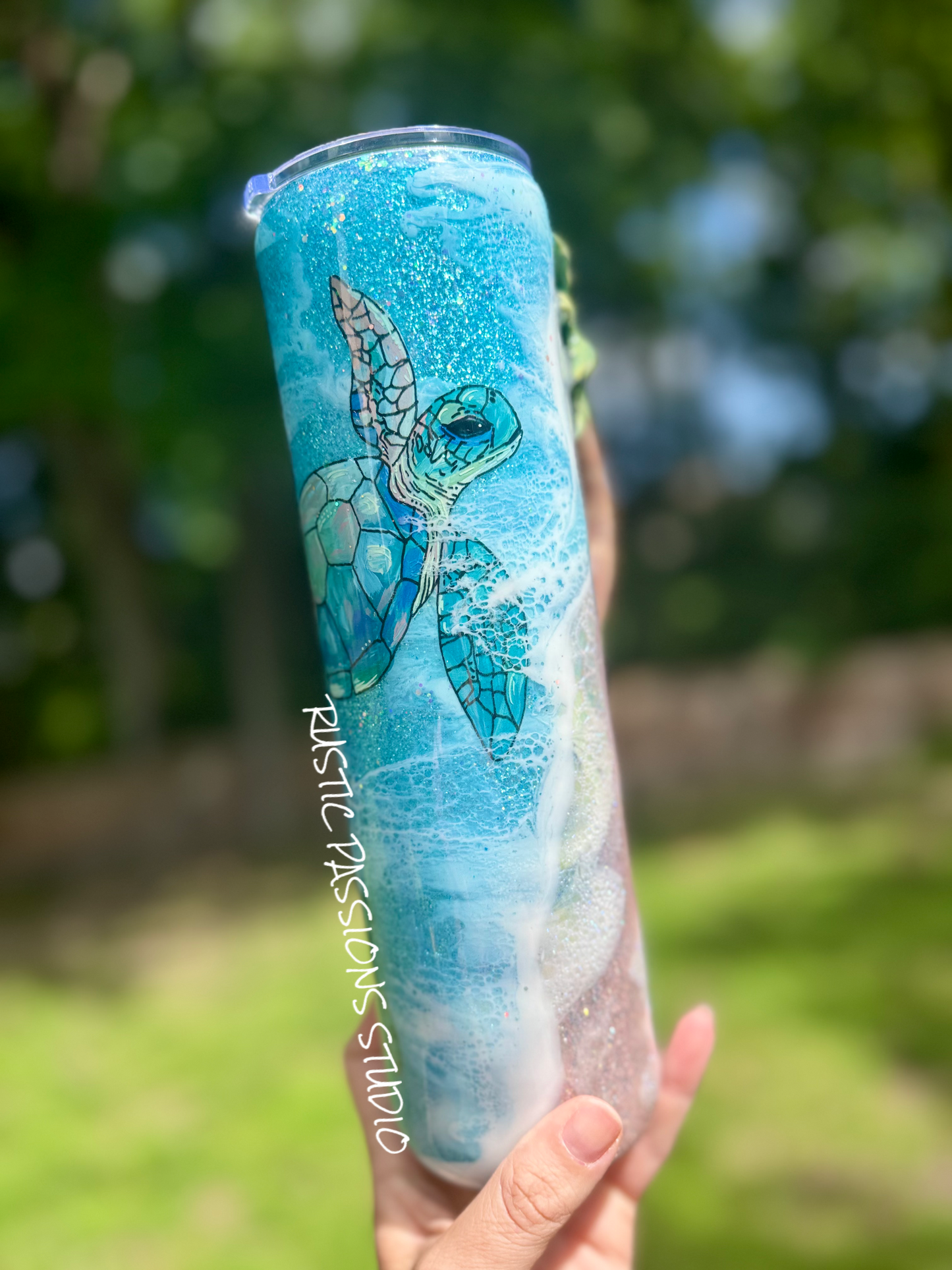 32 oz plump, Hand Painted Sea Turtle Beach Tumbler