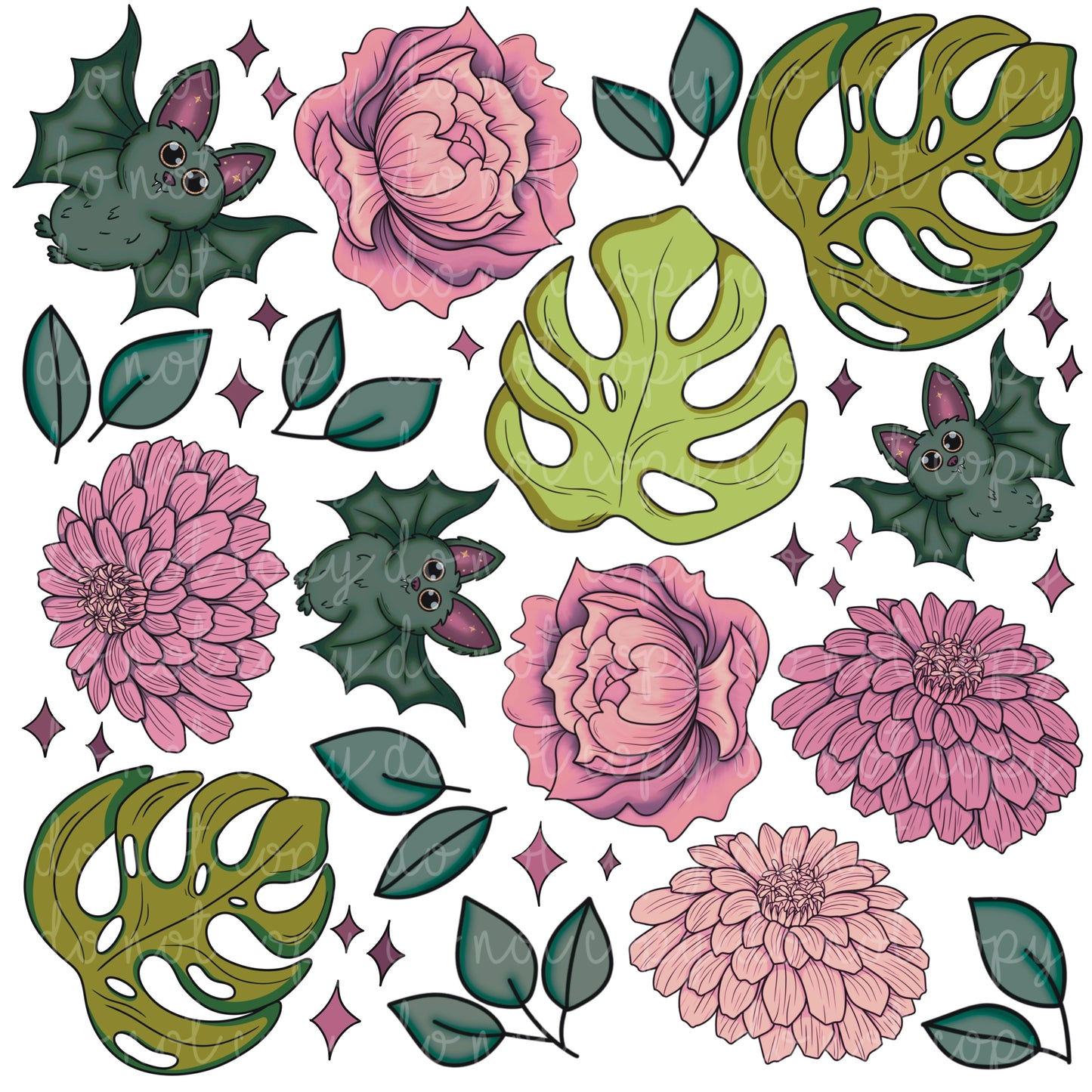 Floral Bats and Monsteras Elements