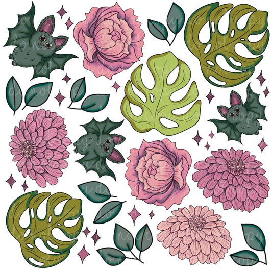 Floral Bats and  Monsteras Elements