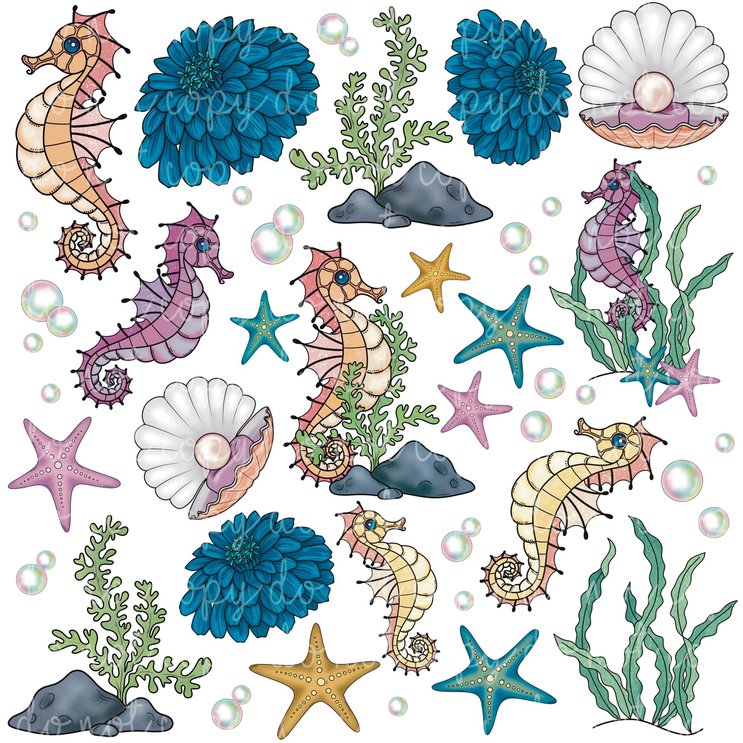Floral Seahorse Elements