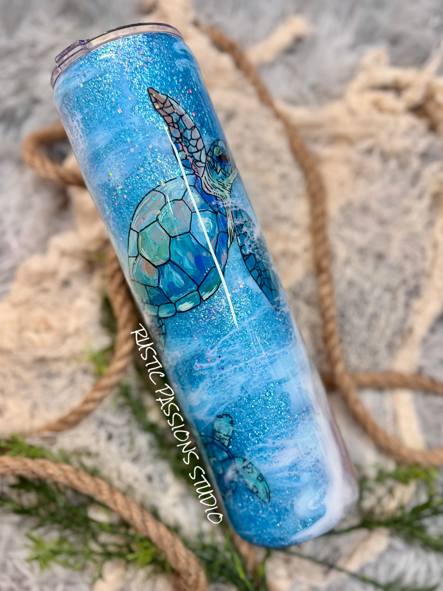32 oz plump, Hand Painted Sea Turtle Beach Tumbler