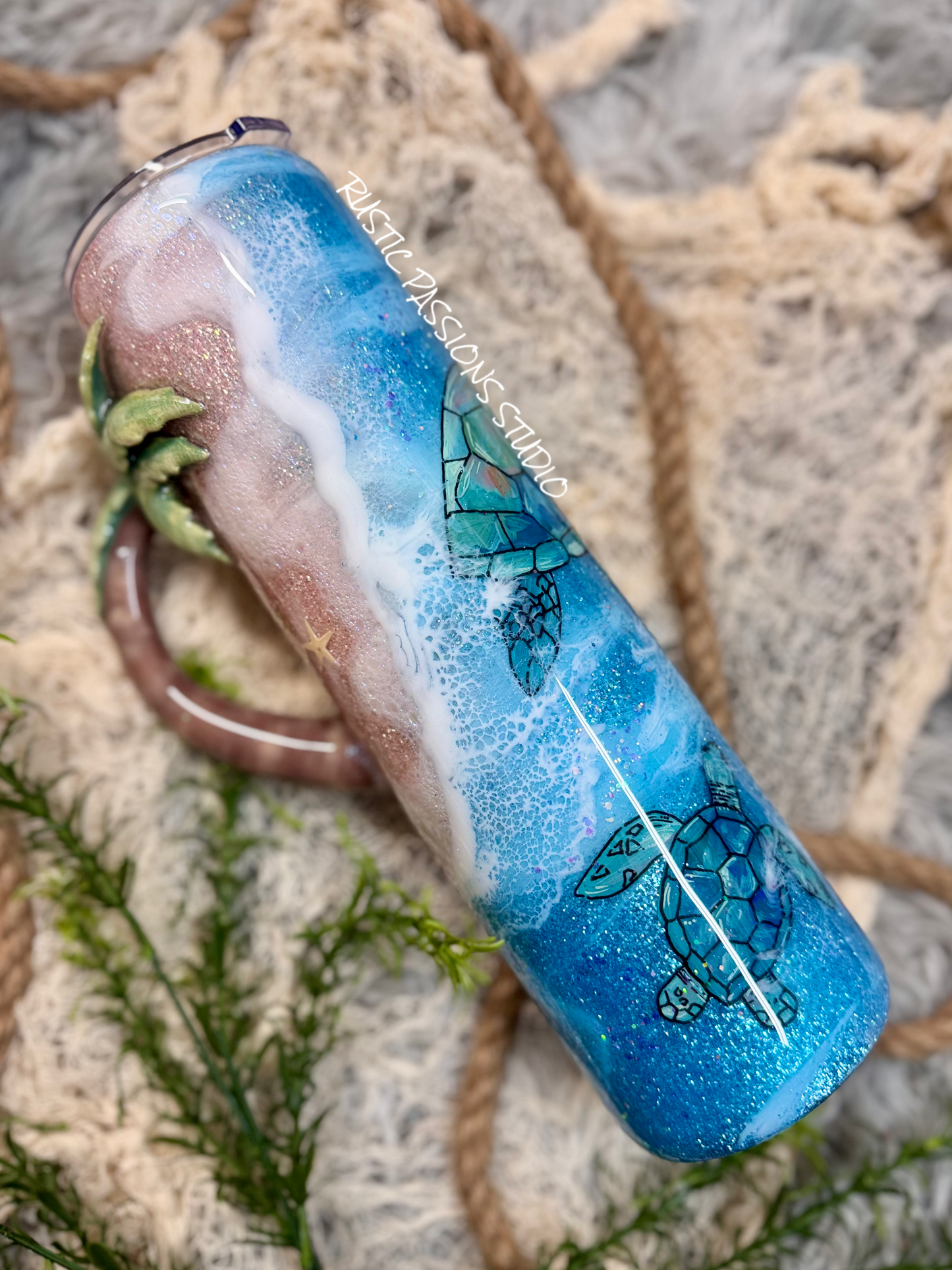 32 oz plump, Hand Painted Sea Turtle Beach Tumbler