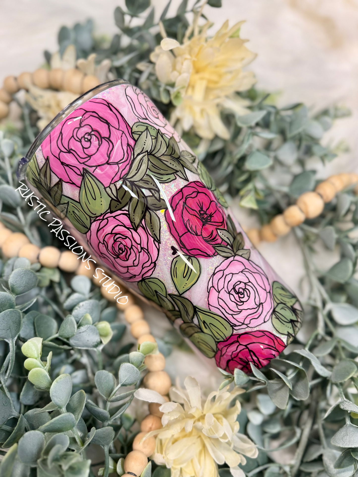 Hand Painted 30oz curve Vintage Truck and Florals with Balloons