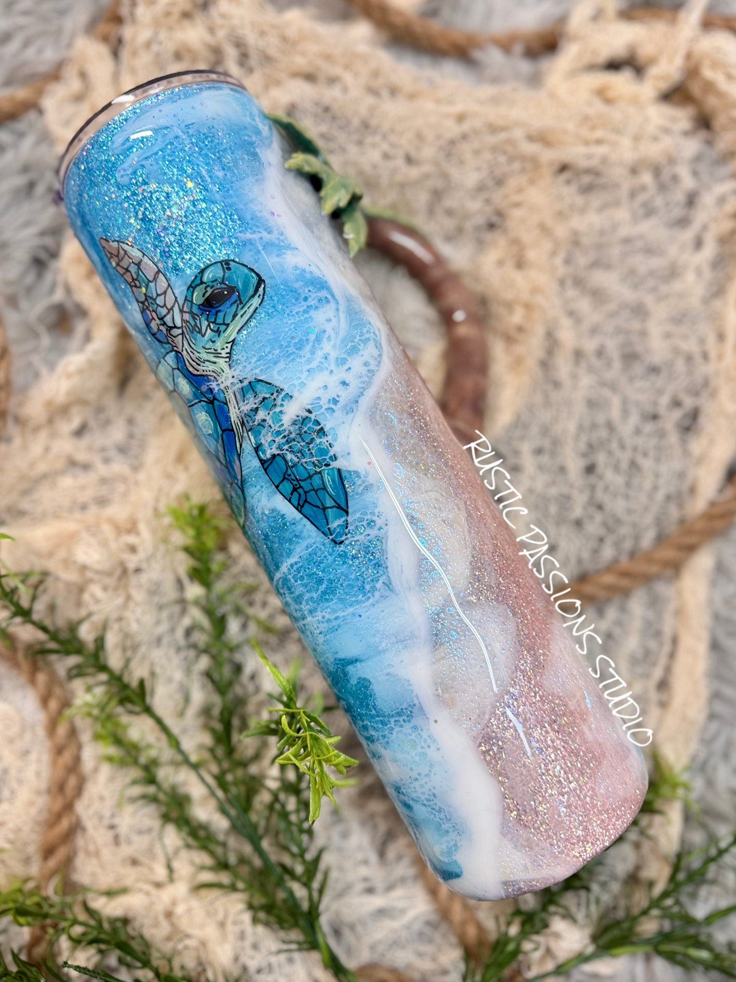 32 oz plump, Hand Painted Sea Turtle Beach Tumbler