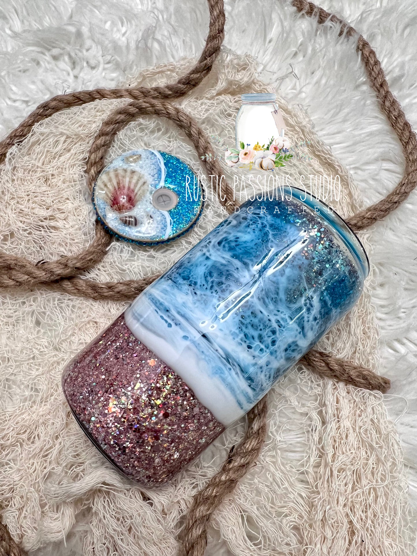 pink sand Glitter beach snow globe tumbler