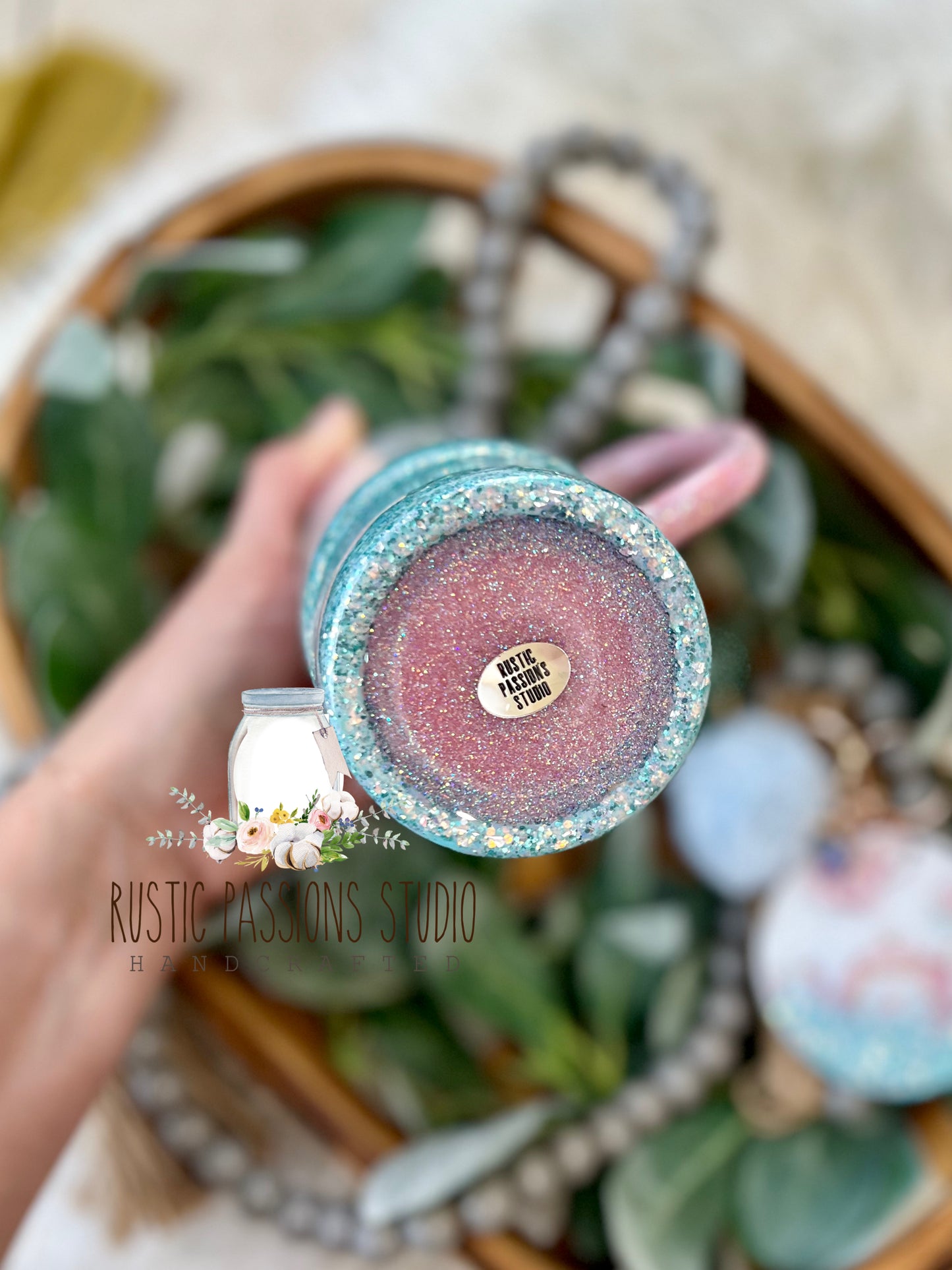 Tea time 16 oz handled tumbler with matching keychain