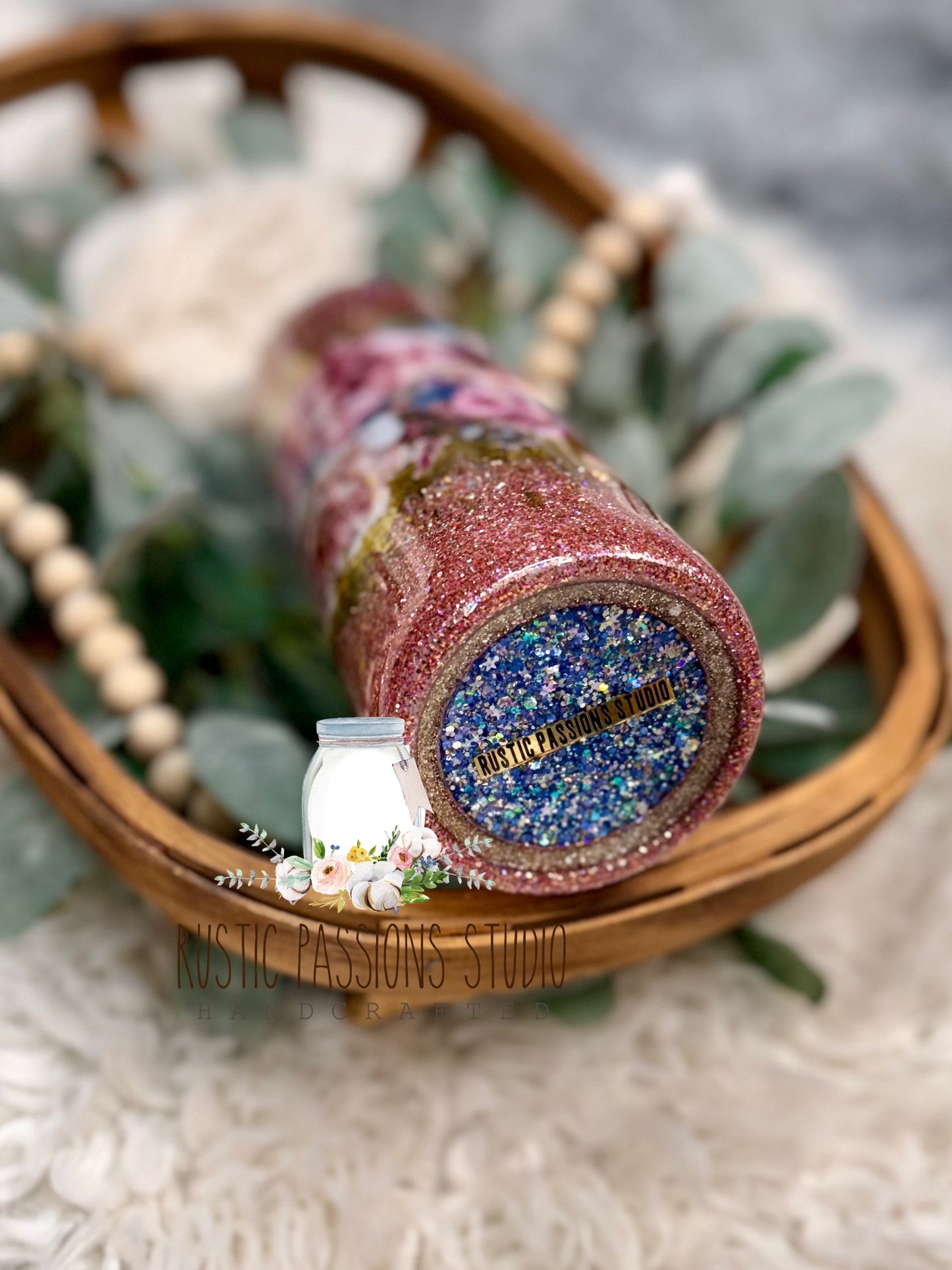 24oz straight floral glitter tumbler