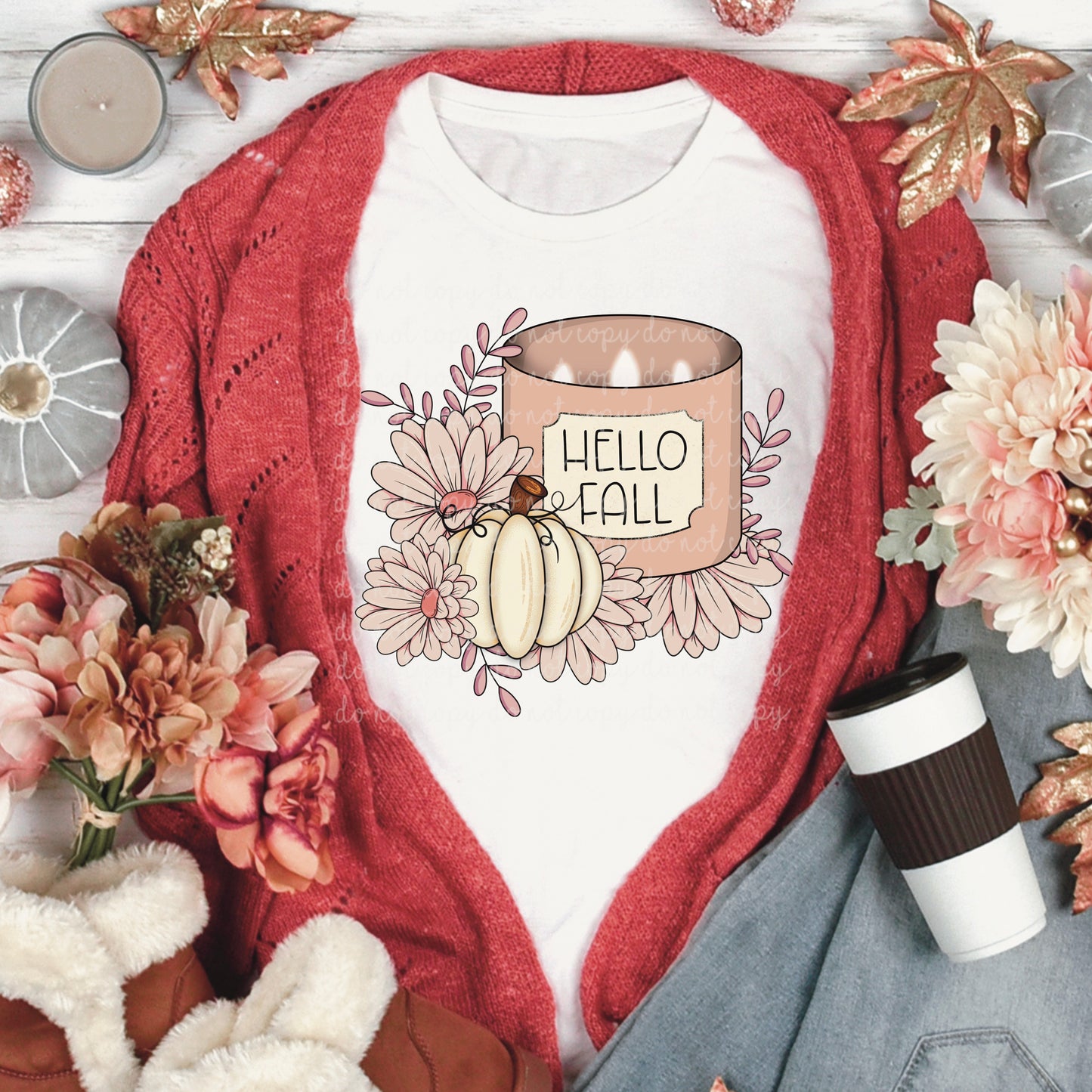 Hello Fall Floral Candle PNG