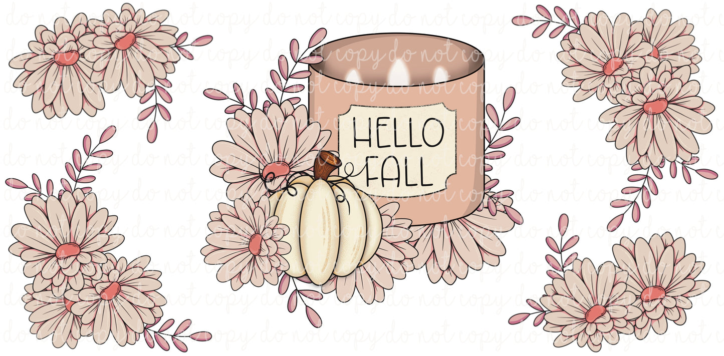 Hello Fall Floral Candle Glass Can