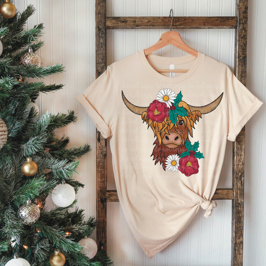 Holiday Floral Highland Cow