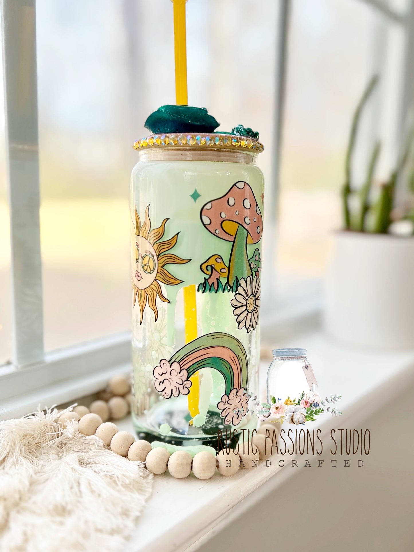 16 oz retro drip glass tumbler boho