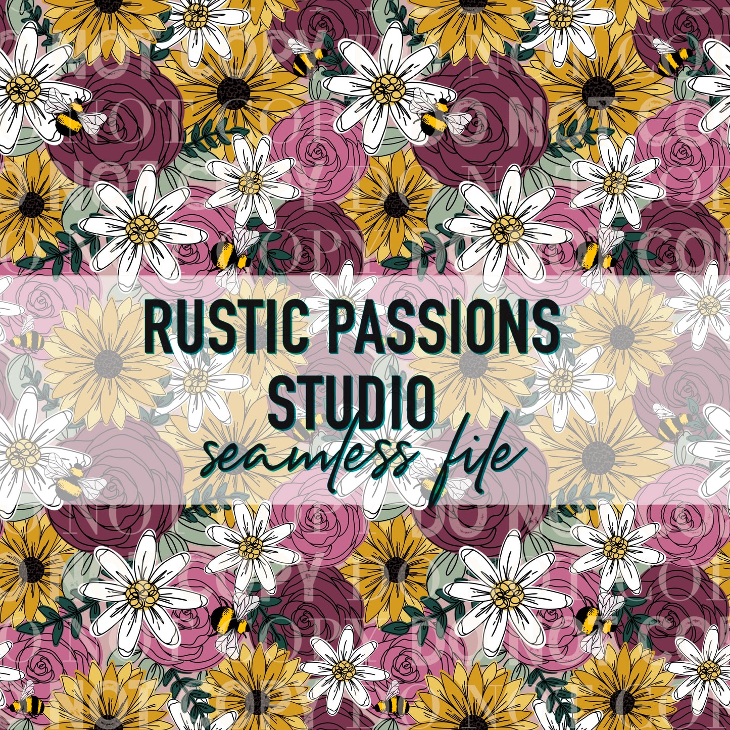 Sunflower Rose and Bee Seamless