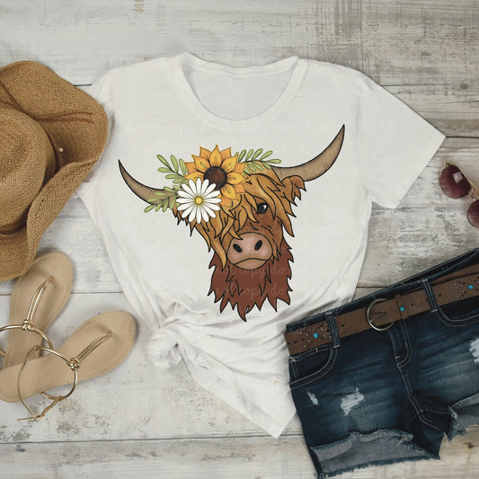 Sunflower Highland Cow