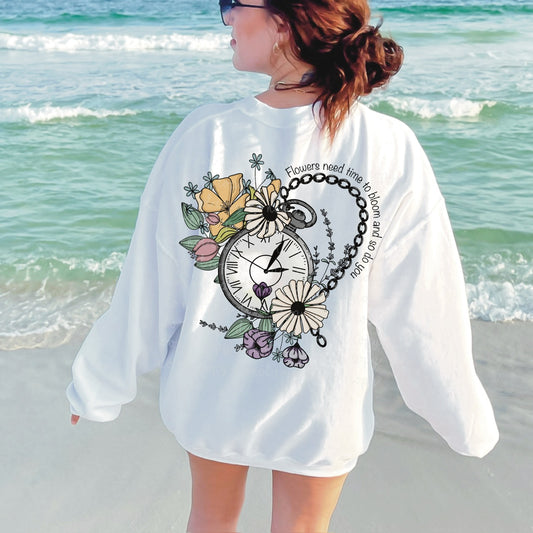 Pocket watch, flowers need time to bloom worn pocket design