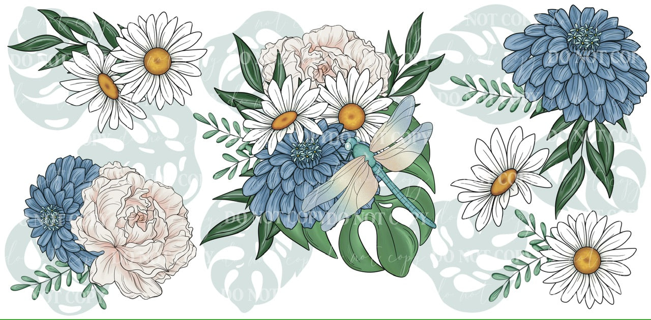 Dragonfly and blue florals Glass can wrap