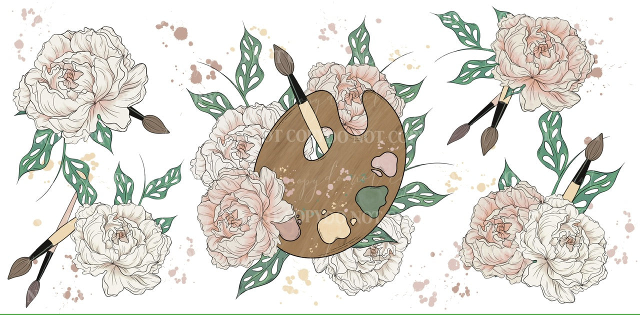 Floral paint palette Glass can wrap