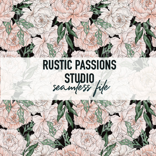 Pink Peony Seamless Black Background