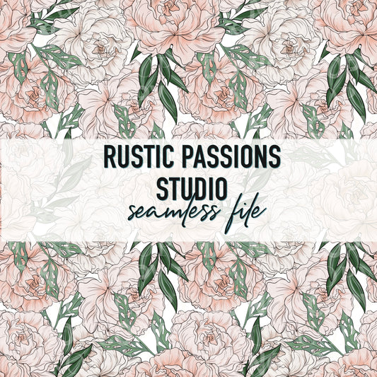 Pink Peony Seamless White Background