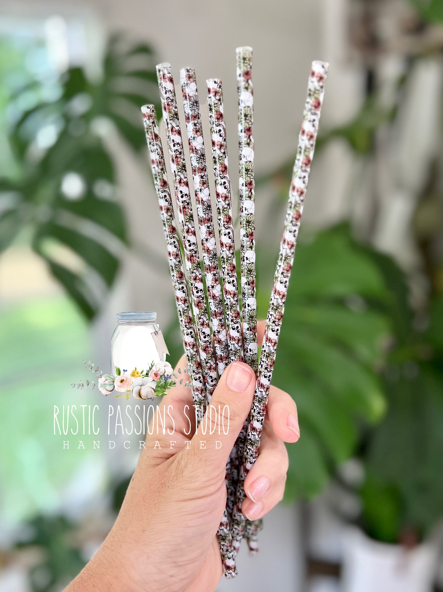 10” Floral Skull Straw