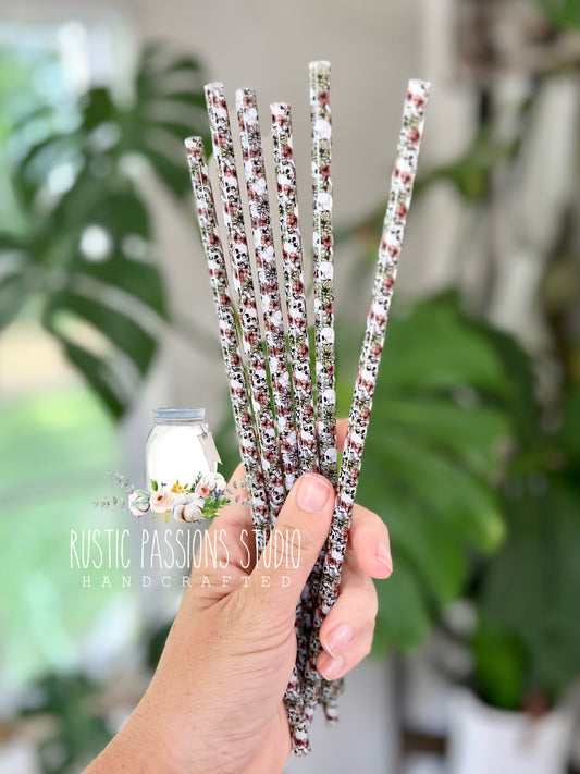 10” Floral Skull Straw