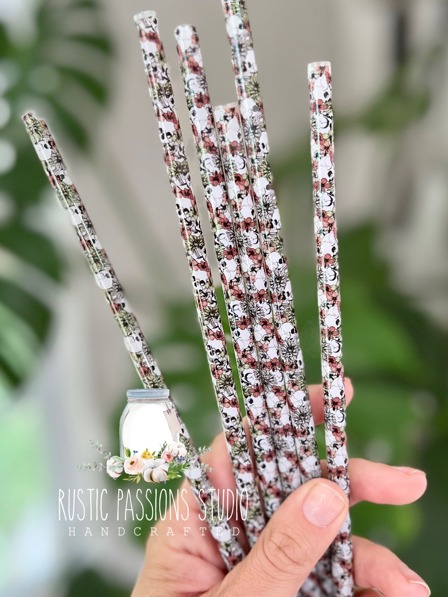 10” Floral Skull Straw