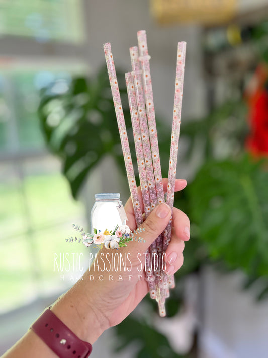 10” Floral color changing straw