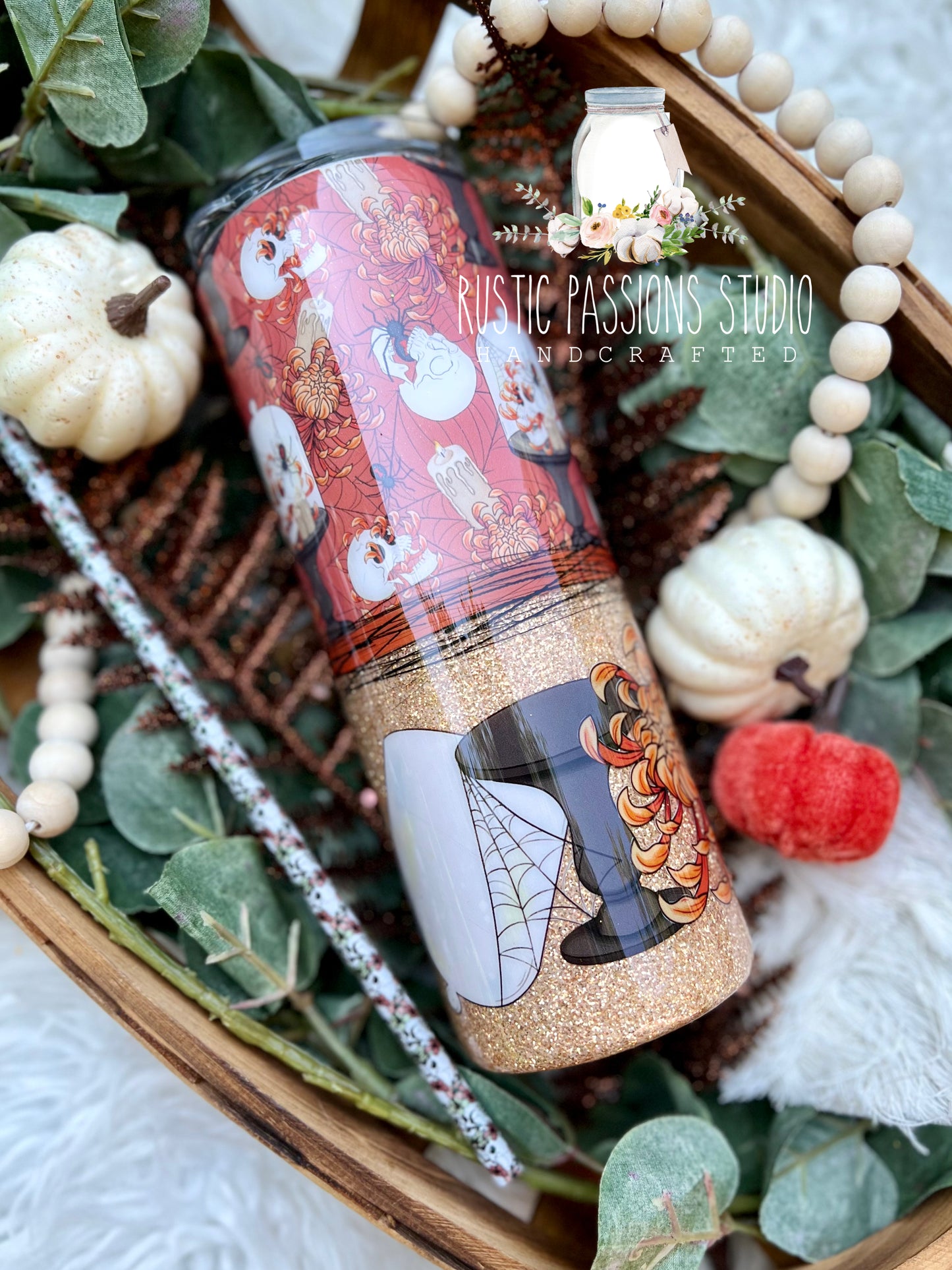 20 oz skinny floral skull