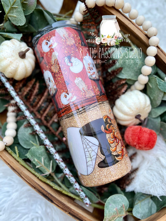 20 oz skinny floral skull