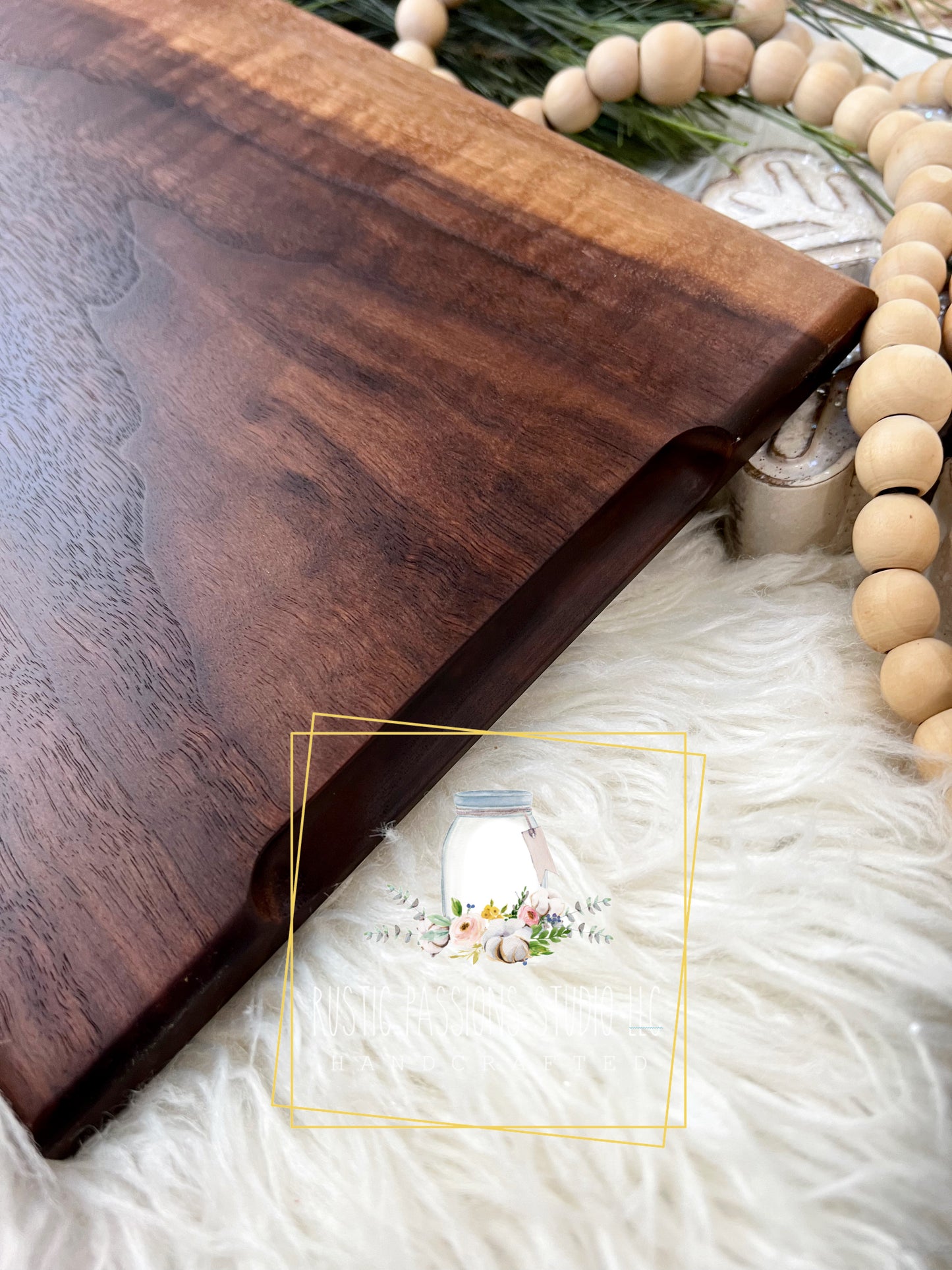 Abstract green monstera leaf resin and hardwood walnut charcuterie board