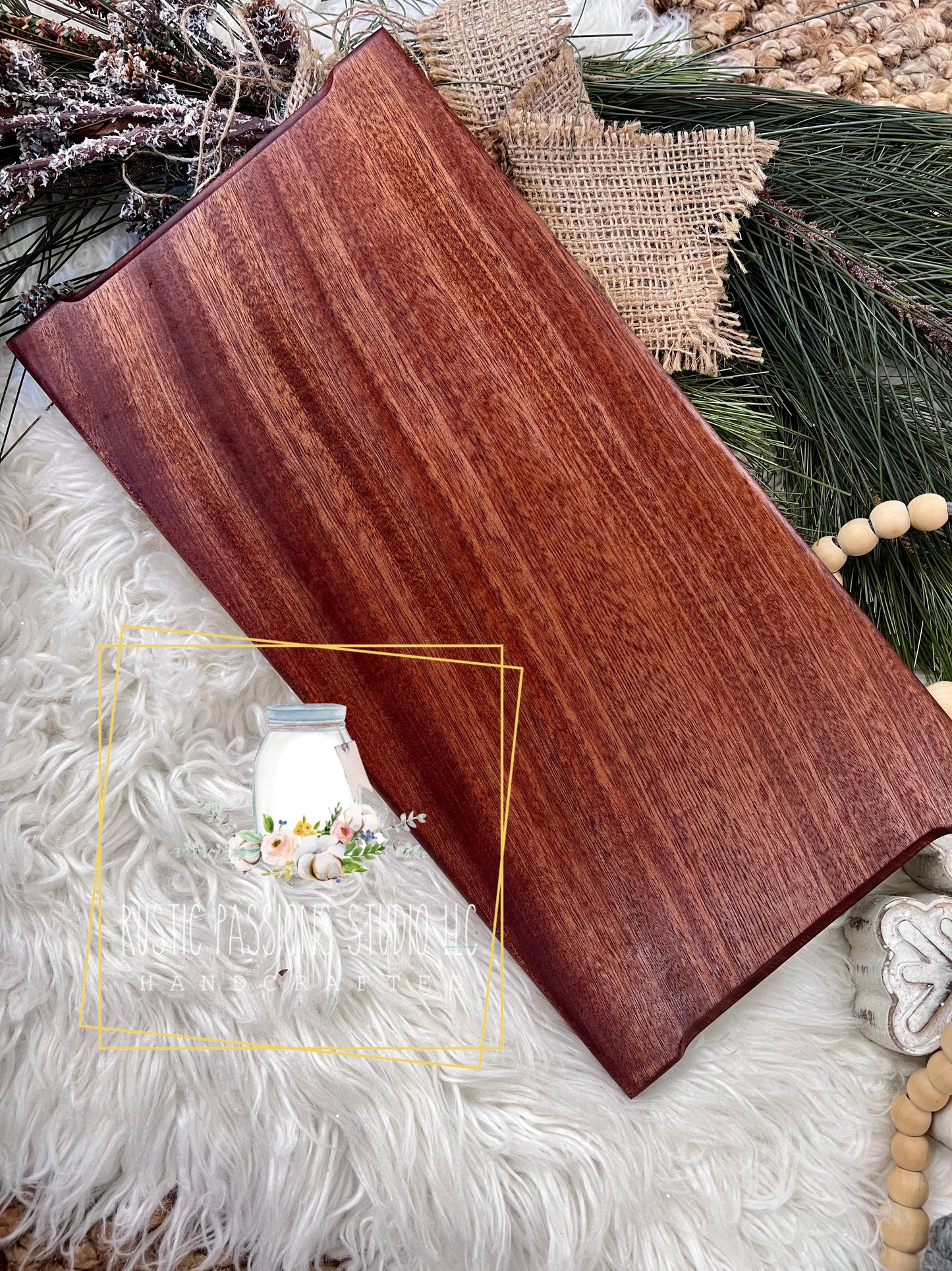Abstract floral resin and mahogany charcuterie board