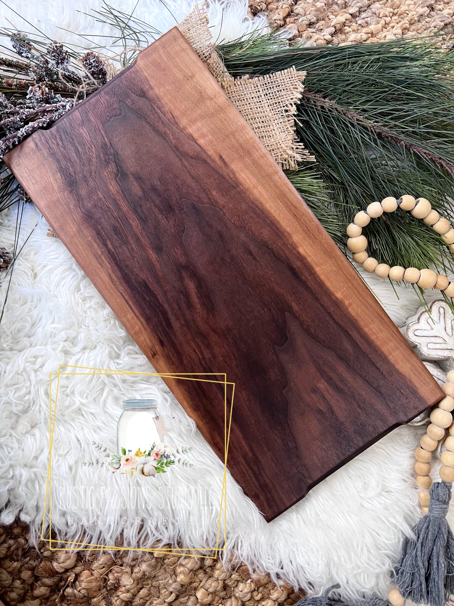 Abstract green monstera leaf resin and hardwood walnut charcuterie board