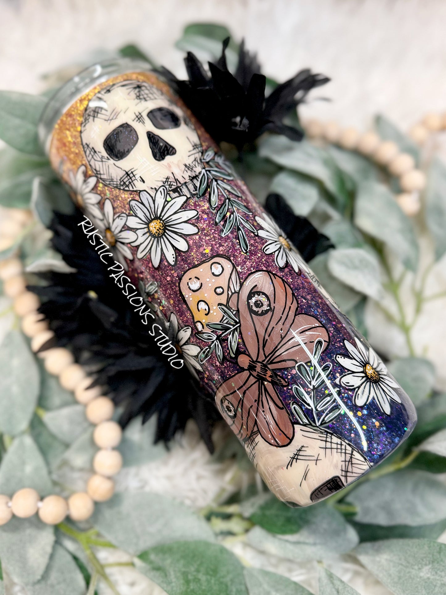 Skull and Moth hand painted 20 oz tumbler