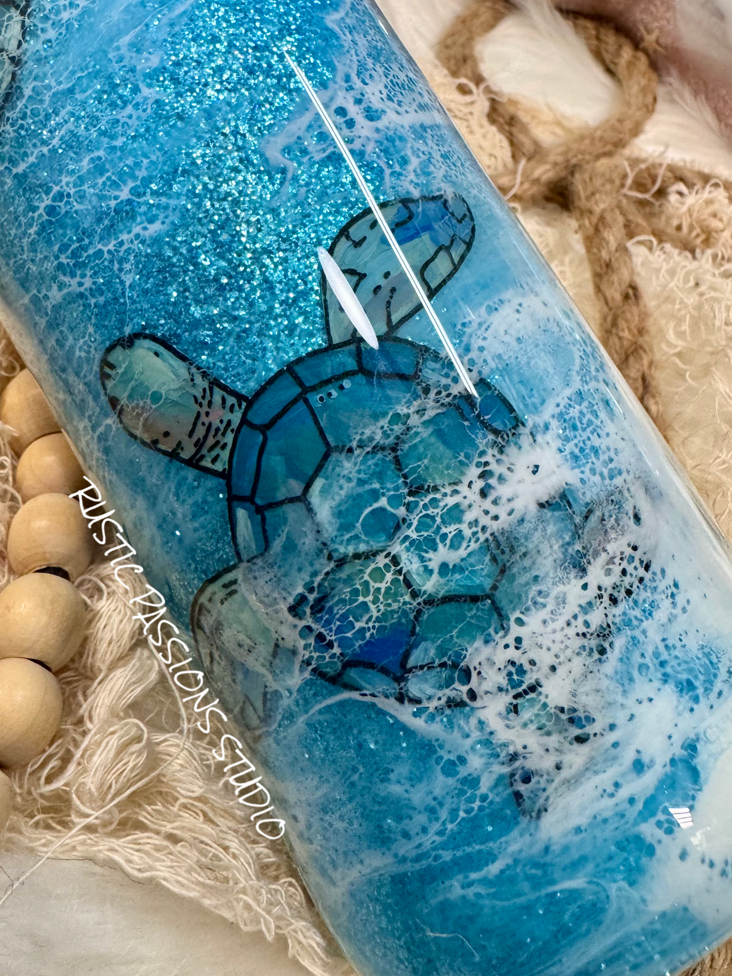 CUSTOM for Kristen Roa Bleha -32 oz plump, Hand Painted Sea Turtle Beach Tumbler