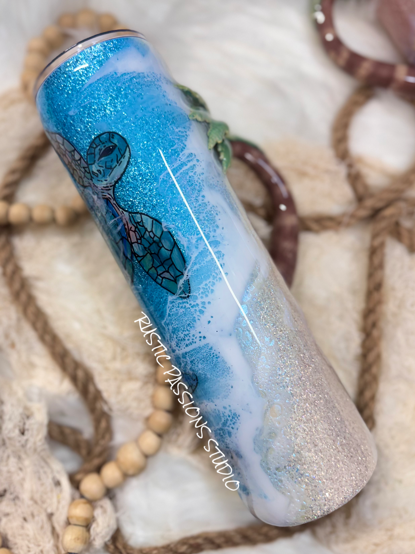 CUSTOM for Kristen Roa Bleha -32 oz plump, Hand Painted Sea Turtle Beach Tumbler