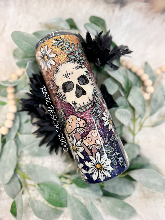 Skull and Moth hand painted 20 oz tumbler