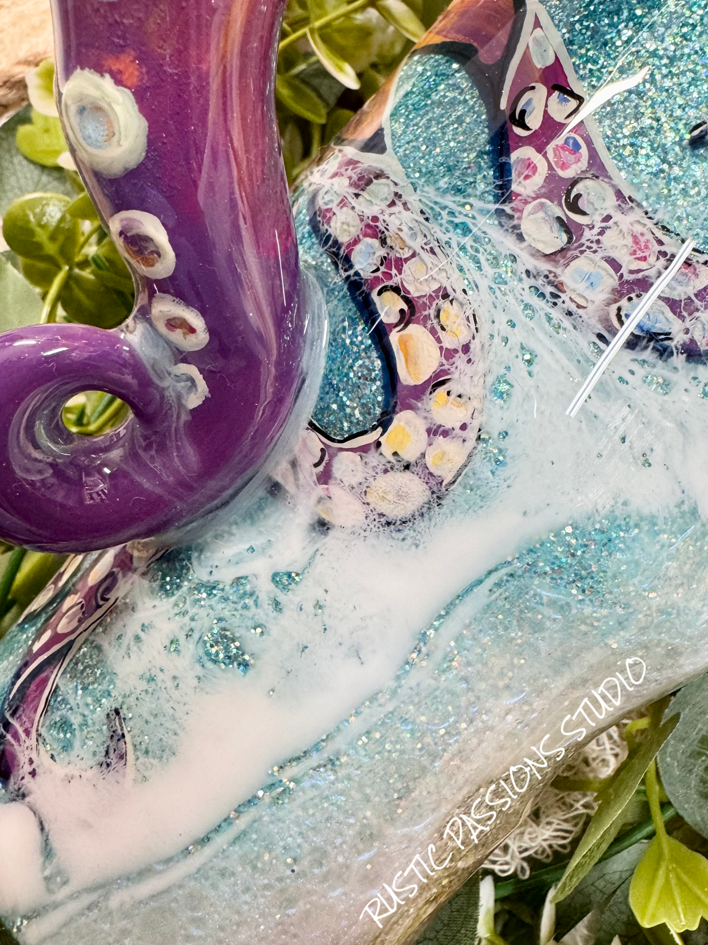 32 True Hand-painted Octopus beach tumbler with handle