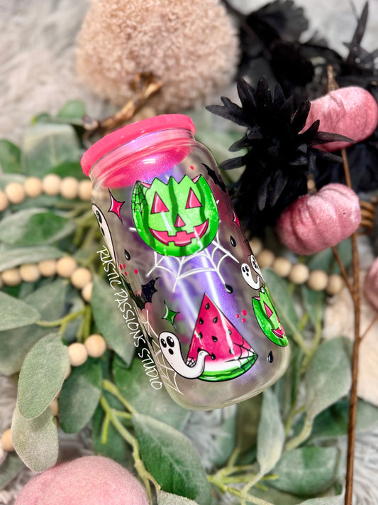 16 glass can Halloween Watermelon tumbler