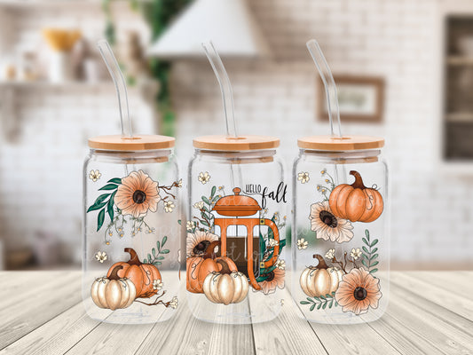 Hello Fall Coffee Glass Can Wrap