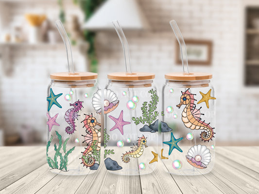 Summer Seahorse Glass Can Wrap