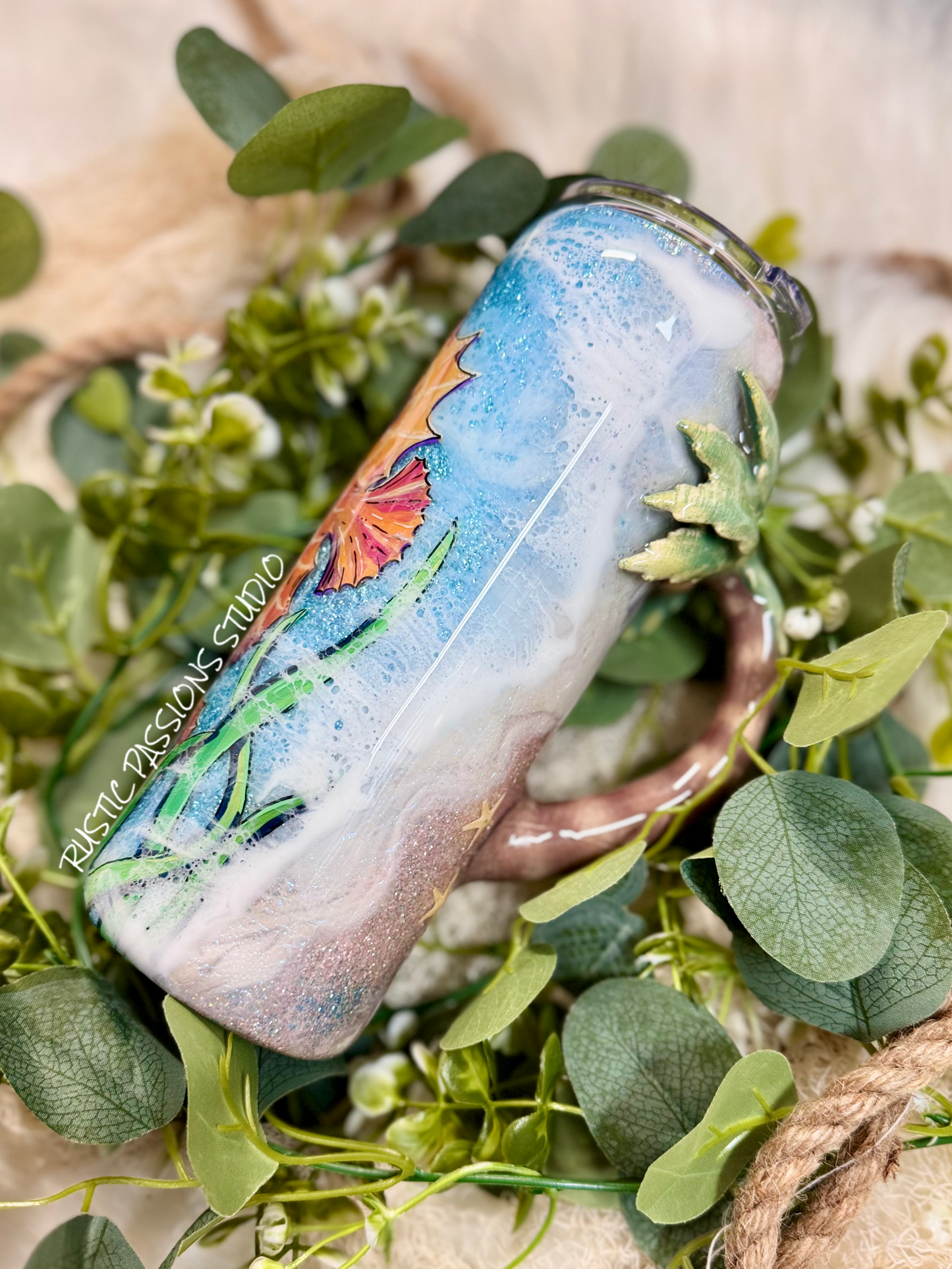 24 oz Plump Hand Painted Seahorse Beach Tumbler