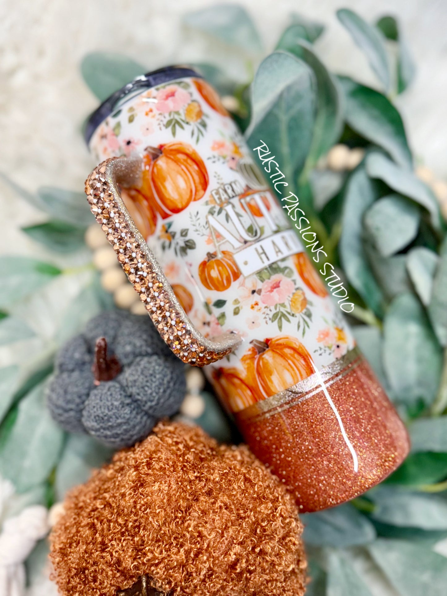 20 oz Fall Harvest Pumpkin Tumbler with Rhinestone Handle