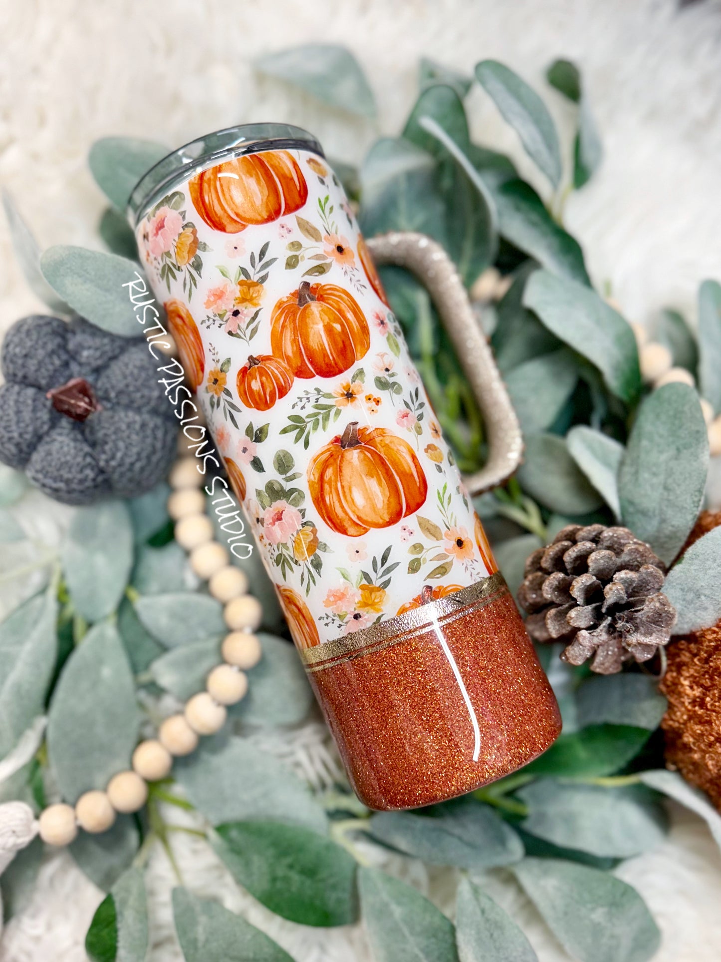 20 oz Fall Harvest Pumpkin Tumbler with Rhinestone Handle