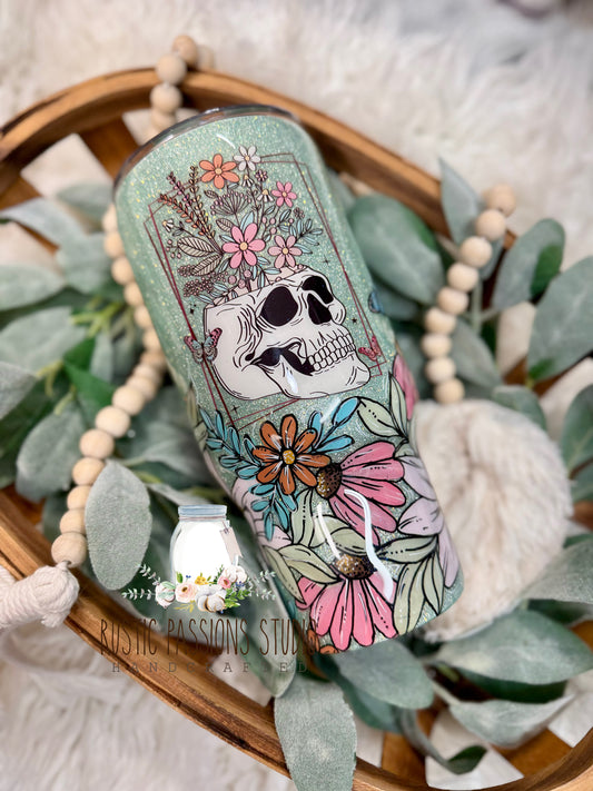 32oz curve Hand Painted Floral Skull Tumbler