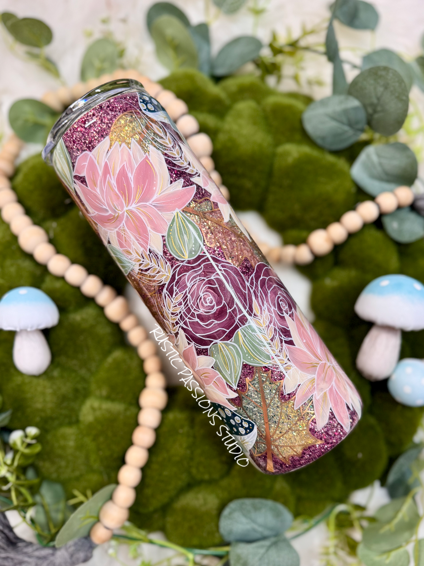 30 oz hand painted Fall Mushroom and Floral Tumbler